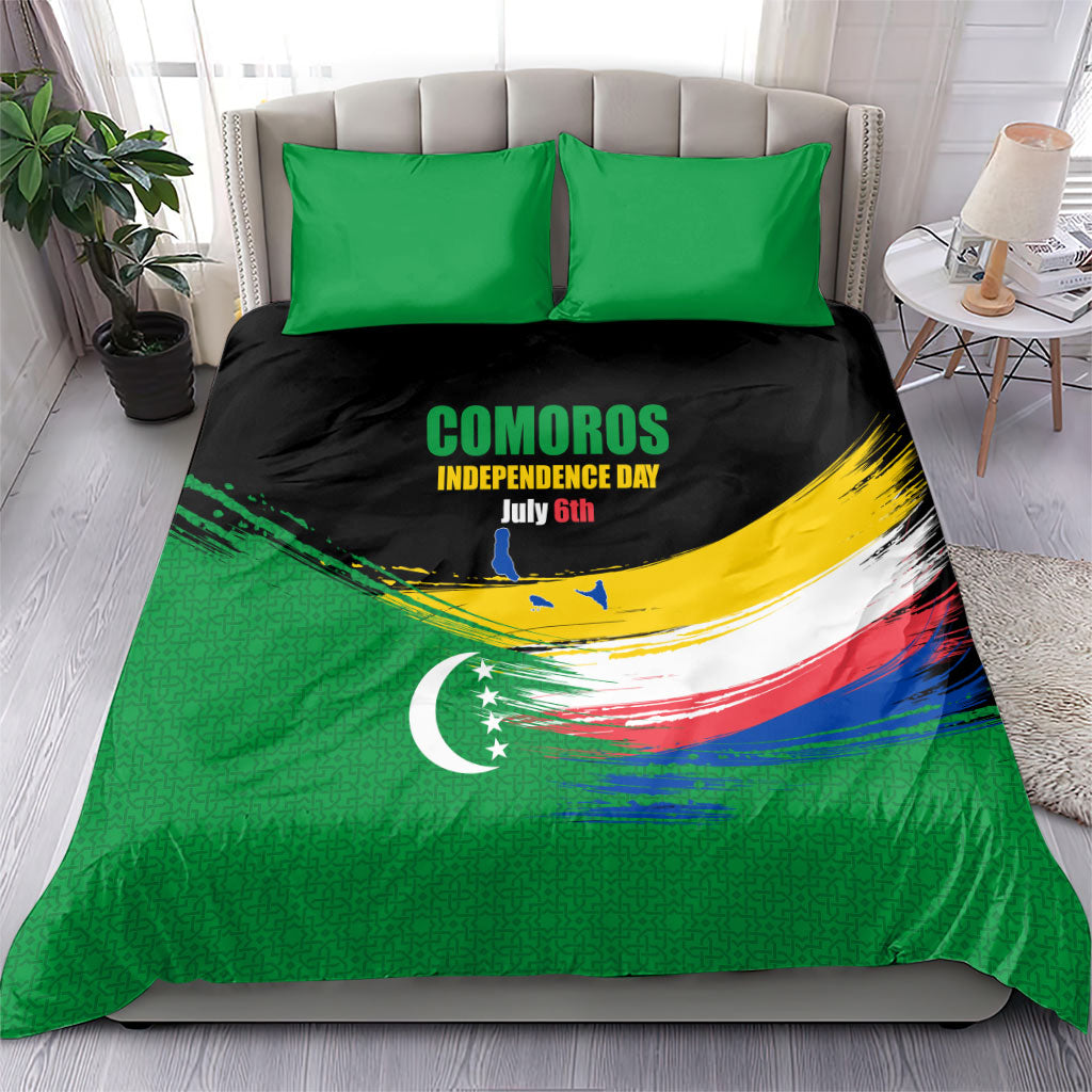Comoros Independence Day Bedding Set Comorian Flag Brush Stroke National Pride Graphic