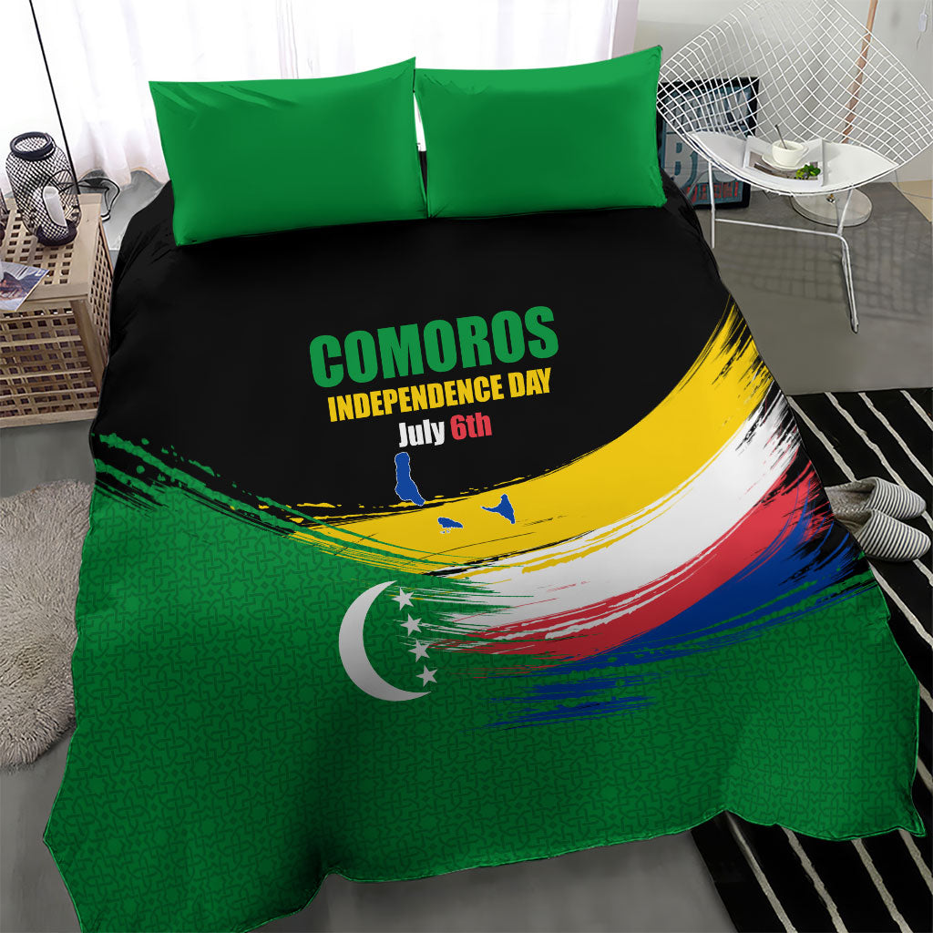 Comoros Independence Day Bedding Set Comorian Flag Brush Stroke National Pride Graphic