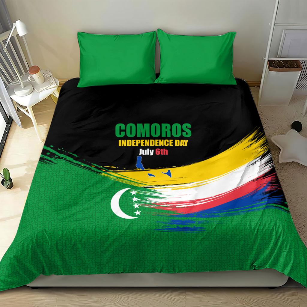 Comoros Independence Day Bedding Set Comorian Flag Brush Stroke National Pride Graphic