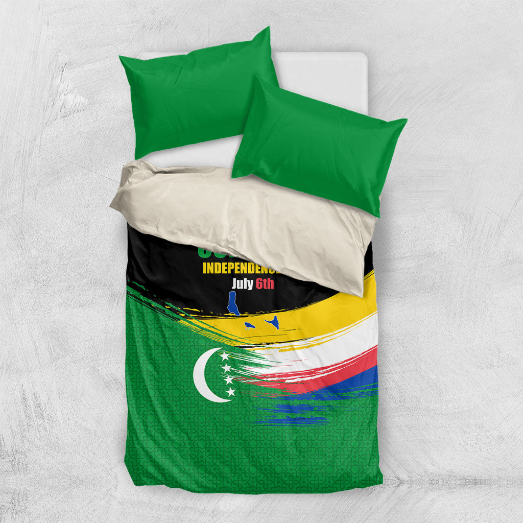 Comoros Independence Day Bedding Set Comorian Flag Brush Stroke National Pride Graphic