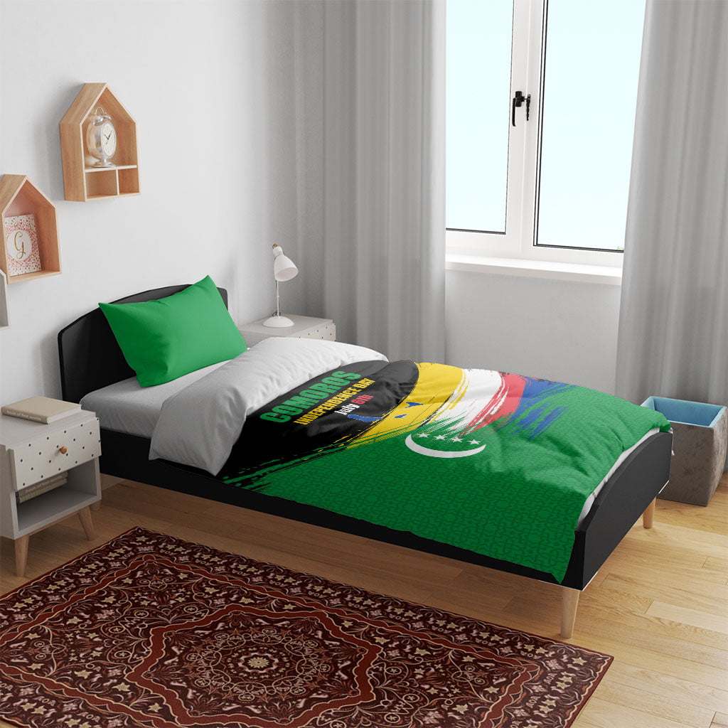 Comoros Independence Day Bedding Set Comorian Flag Brush Stroke National Pride Graphic
