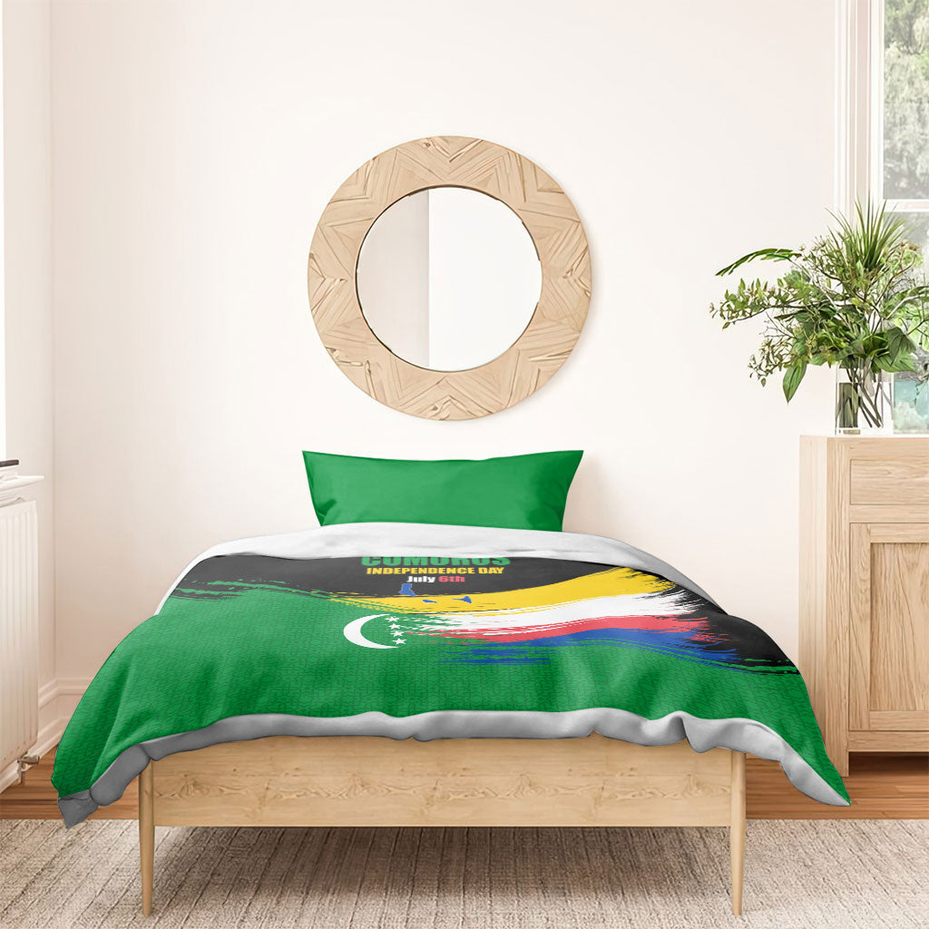 Comoros Independence Day Bedding Set Comorian Flag Brush Stroke National Pride Graphic