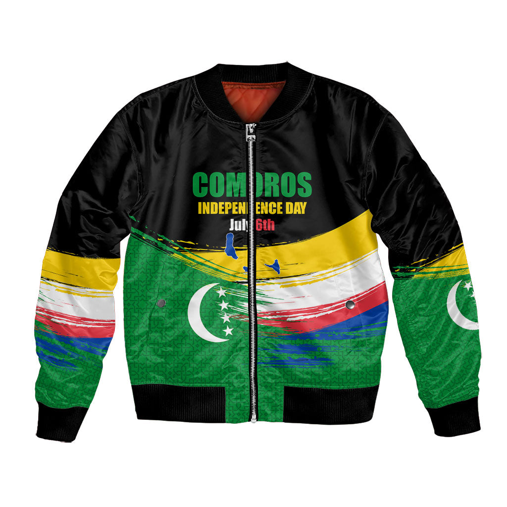 Comoros Independence Day Bomber Jacket Comorian Flag Brush Stroke National Pride Graphic