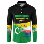 Comoros Independence Day Button Sweatshirt Comorian Flag Brush Stroke National Pride Graphic