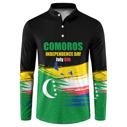 Comoros Independence Day Button Sweatshirt Comorian Flag Brush Stroke National Pride Graphic