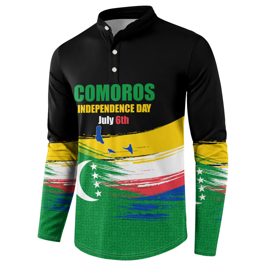 Comoros Independence Day Button Sweatshirt Comorian Flag Brush Stroke National Pride Graphic