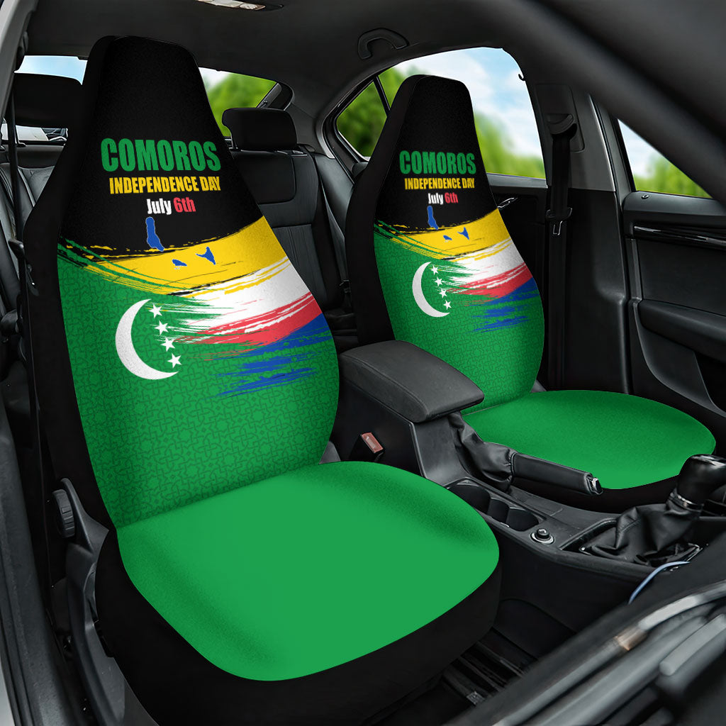 Comoros Independence Day Car Seat Cover Comorian Flag Brush Stroke National Pride Graphic