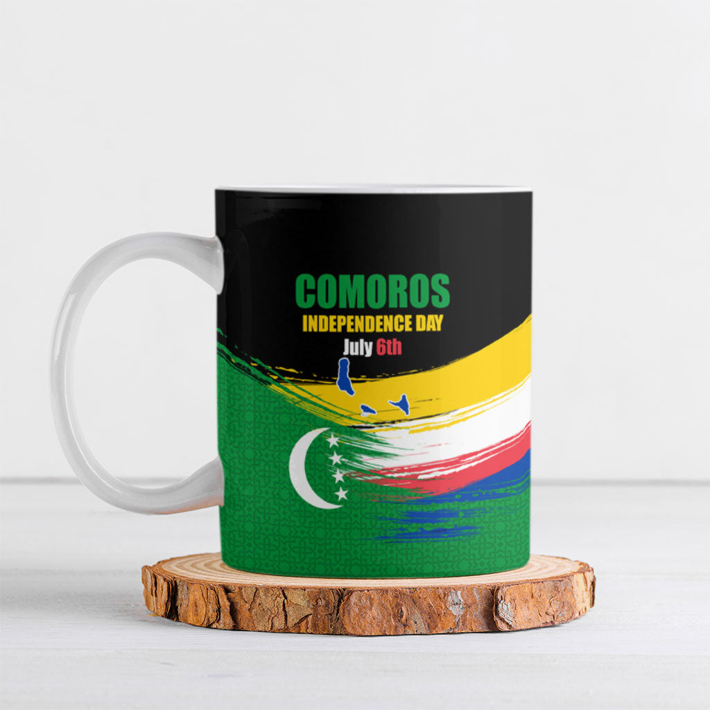 Comoros Independence Day Ceramic Mug Comorian Flag Brush Stroke National Pride Graphic