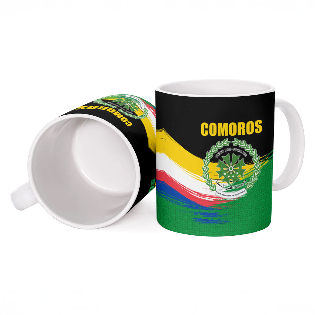 Comoros Independence Day Ceramic Mug Comorian Flag Brush Stroke National Pride Graphic