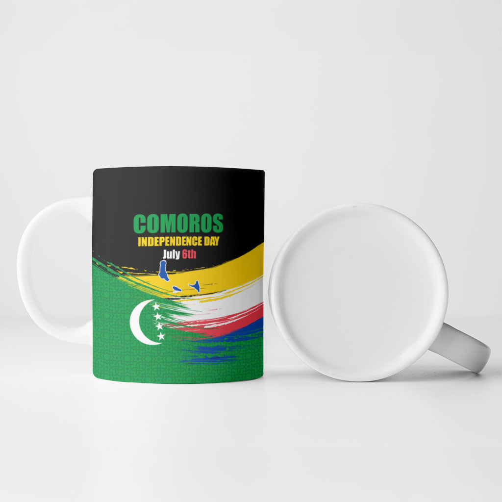 Comoros Independence Day Ceramic Mug Comorian Flag Brush Stroke National Pride Graphic