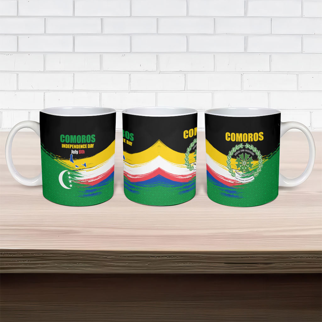 Comoros Independence Day Ceramic Mug Comorian Flag Brush Stroke National Pride Graphic