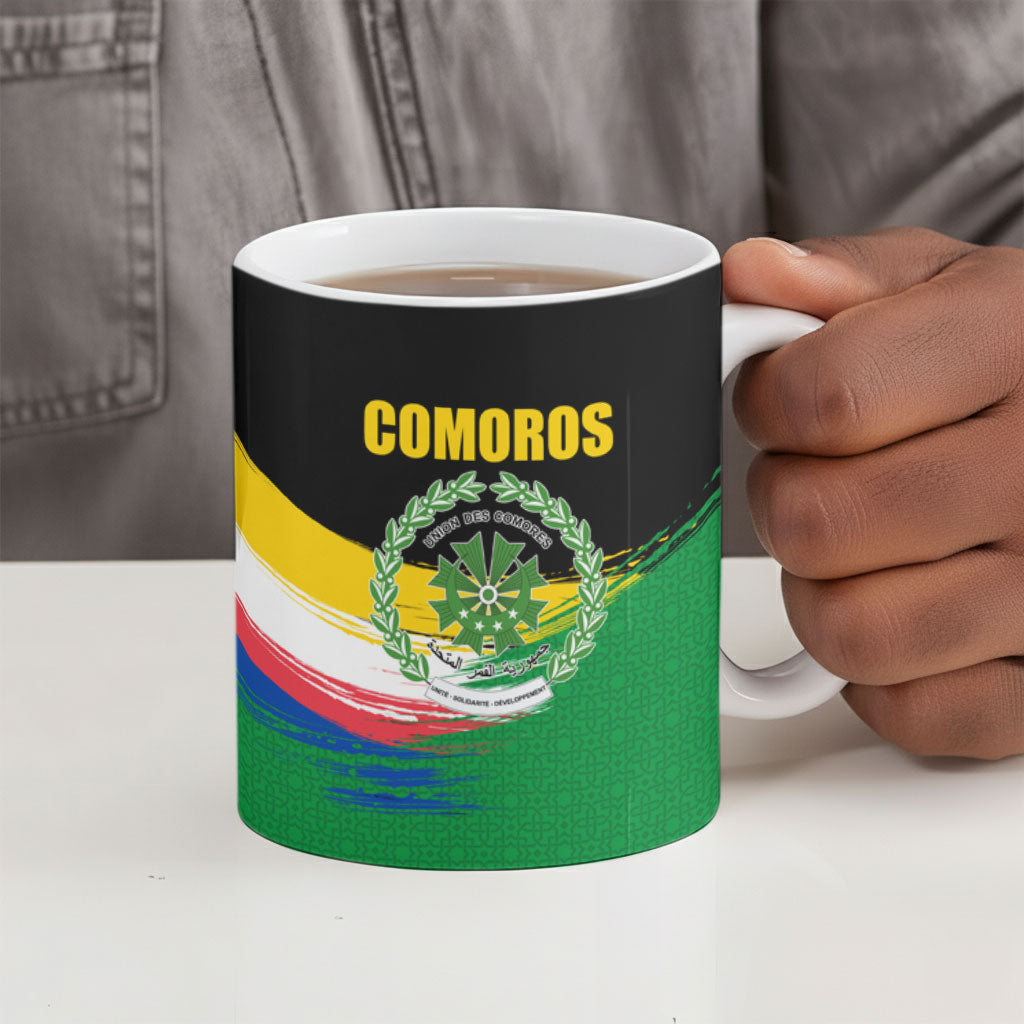 Comoros Independence Day Ceramic Mug Comorian Flag Brush Stroke National Pride Graphic