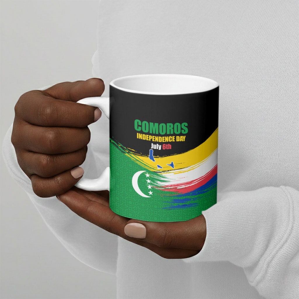Comoros Independence Day Ceramic Mug Comorian Flag Brush Stroke National Pride Graphic