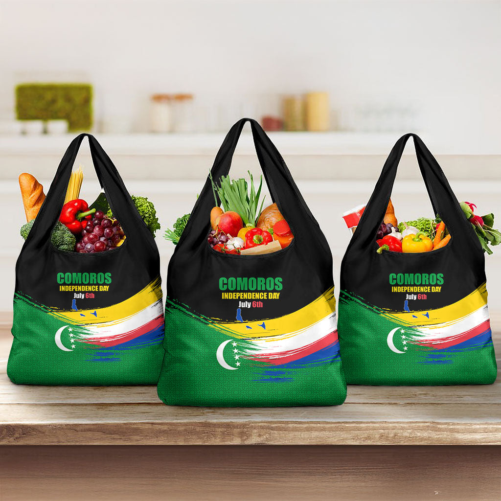 Comoros Independence Day Grocery Bag Comorian Flag Brush Stroke National Pride Graphic