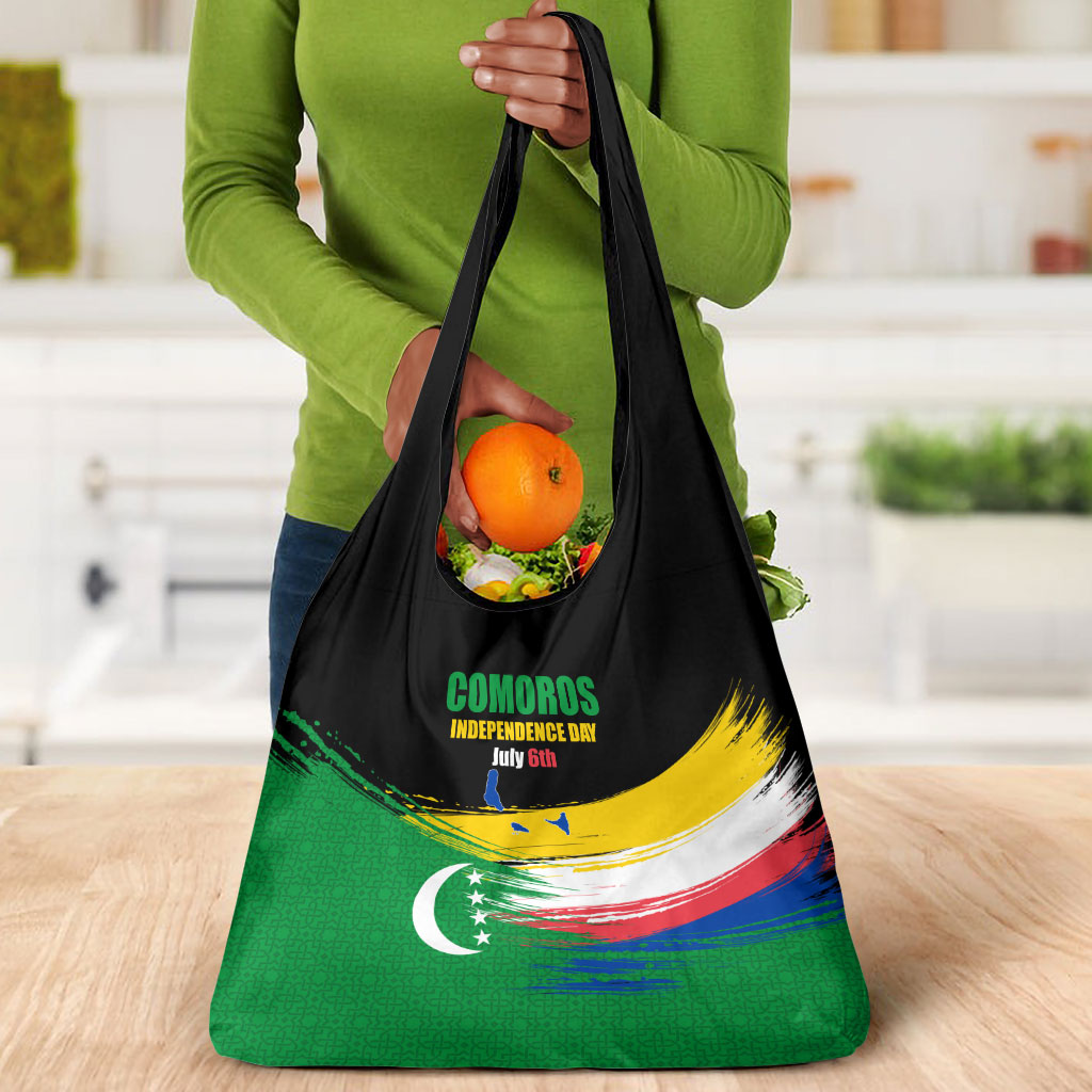 Comoros Independence Day Grocery Bag Comorian Flag Brush Stroke National Pride Graphic
