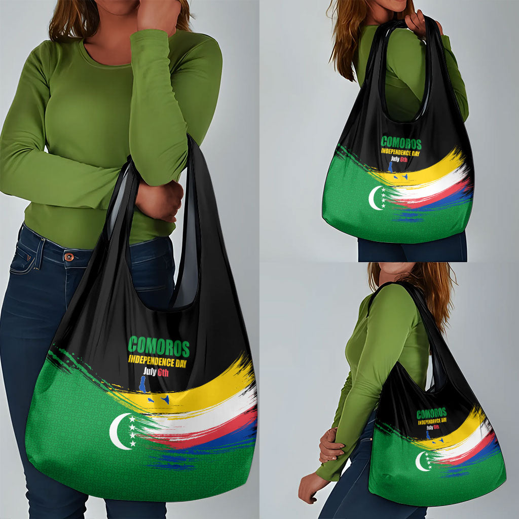 Comoros Independence Day Grocery Bag Comorian Flag Brush Stroke National Pride Graphic