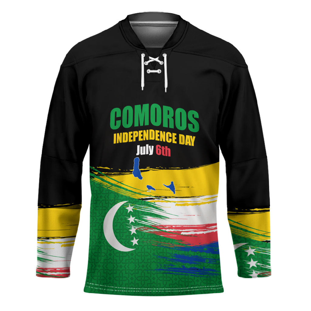 Comoros Independence Day Hockey Jersey Comorian Flag Brush Stroke National Pride Graphic