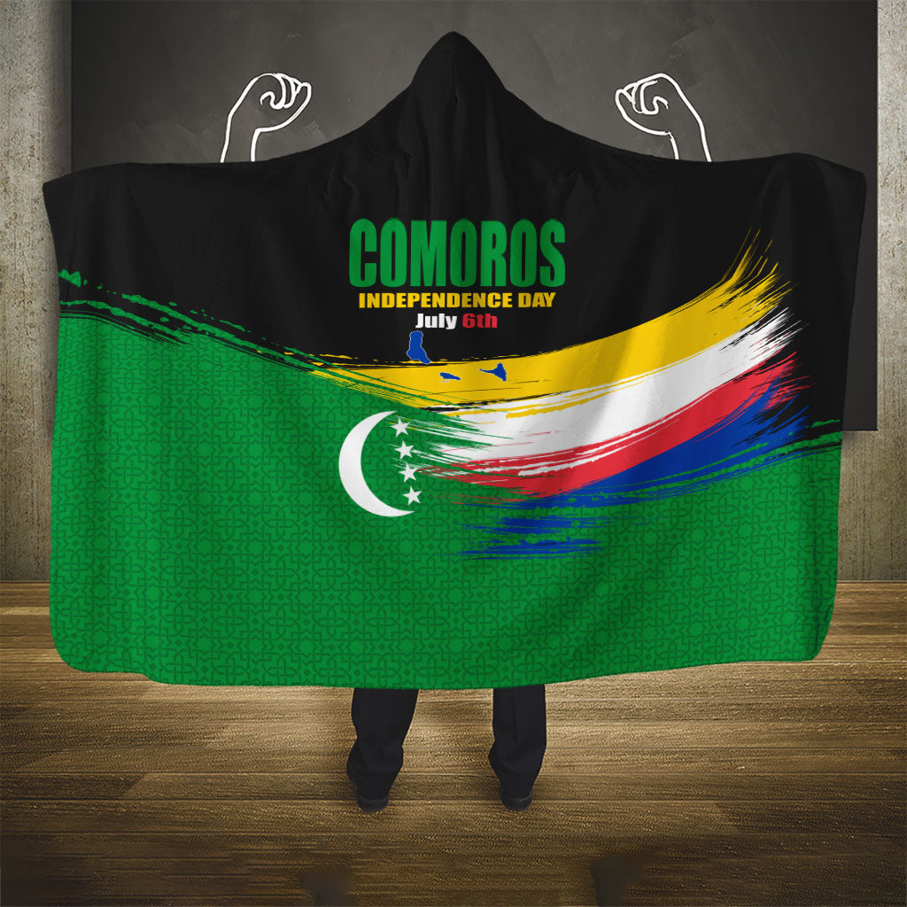 Comoros Independence Day Hooded Blanket Comorian Flag Brush Stroke National Pride Graphic