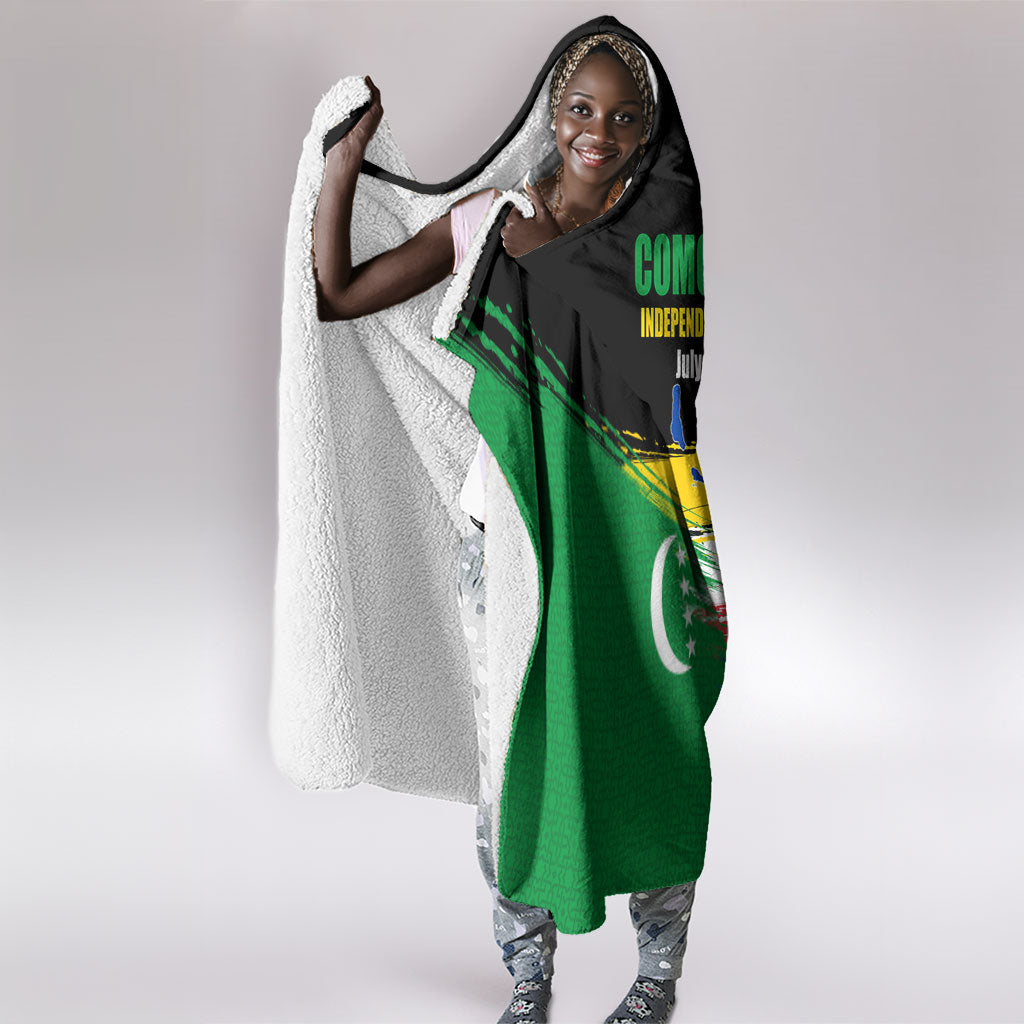 Comoros Independence Day Hooded Blanket Comorian Flag Brush Stroke National Pride Graphic