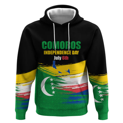 Comoros Independence Day Hoodie Comorian Flag Brush Stroke National Pride Graphic