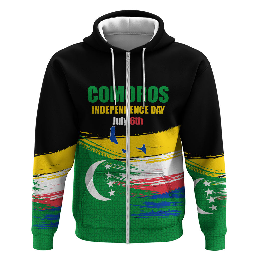 Comoros Independence Day Hoodie Comorian Flag Brush Stroke National Pride Graphic