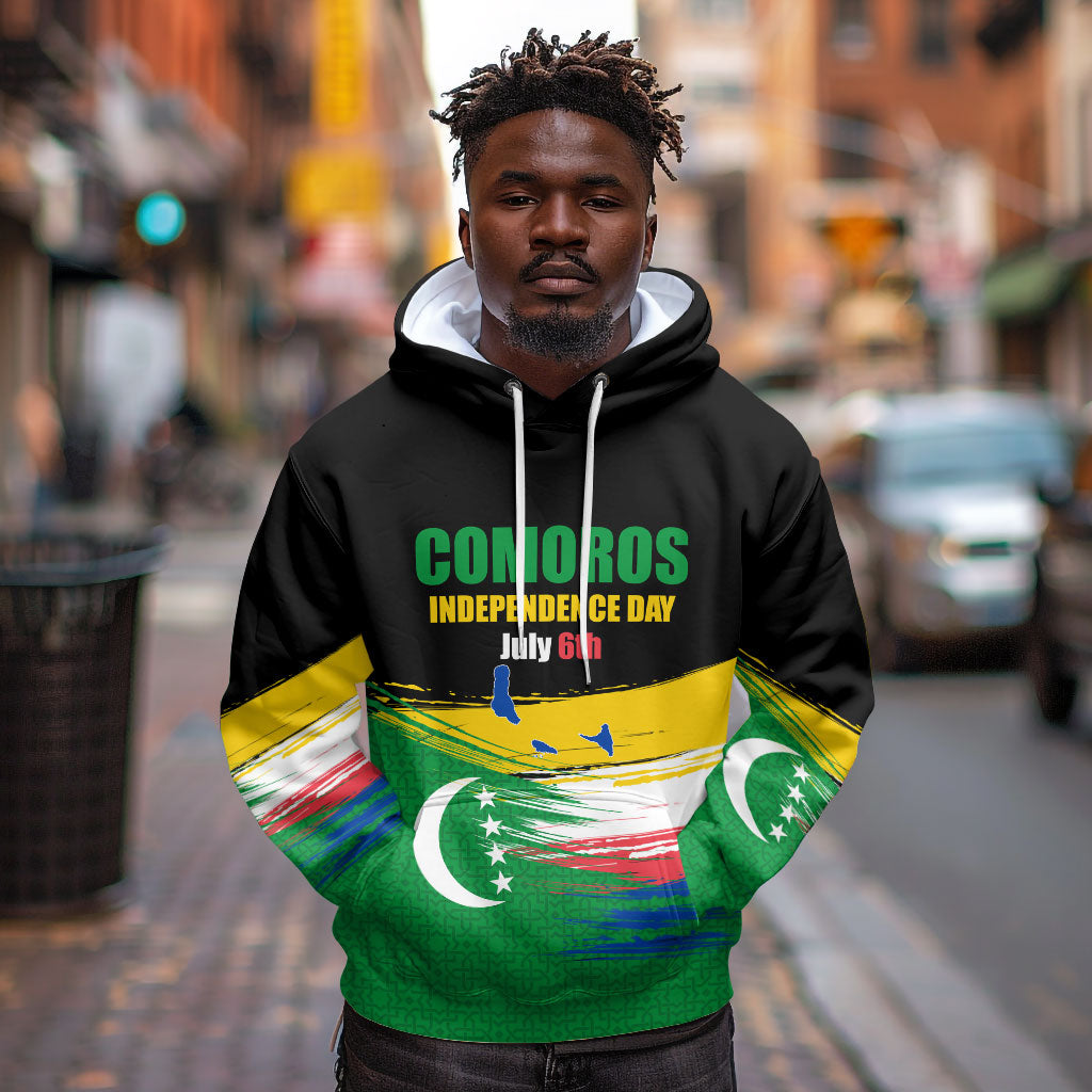 Comoros Independence Day Hoodie Comorian Flag Brush Stroke National Pride Graphic