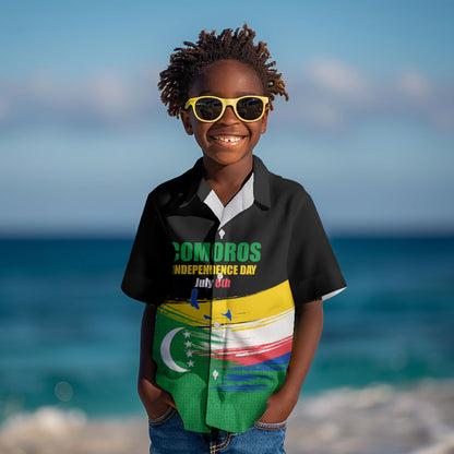Comoros Independence Day Kid Hawaiian Shirt Comorian Flag Brush Stroke National Pride Graphic
