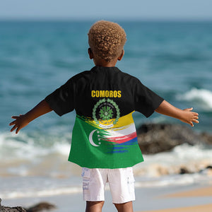 Comoros Independence Day Kid Hawaiian Shirt Comorian Flag Brush Stroke National Pride Graphic