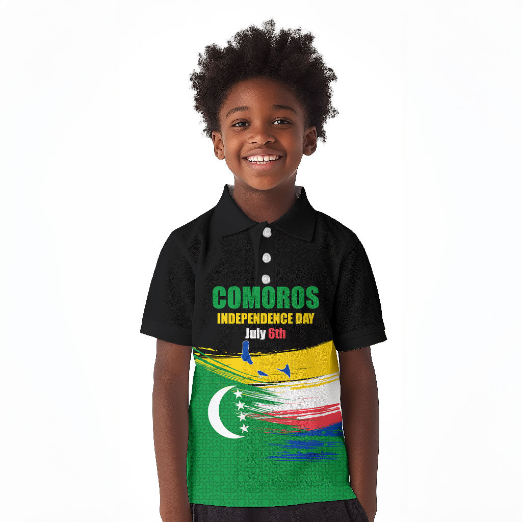 Comoros Independence Day Kid Polo Shirt Comorian Flag Brush Stroke National Pride Graphic