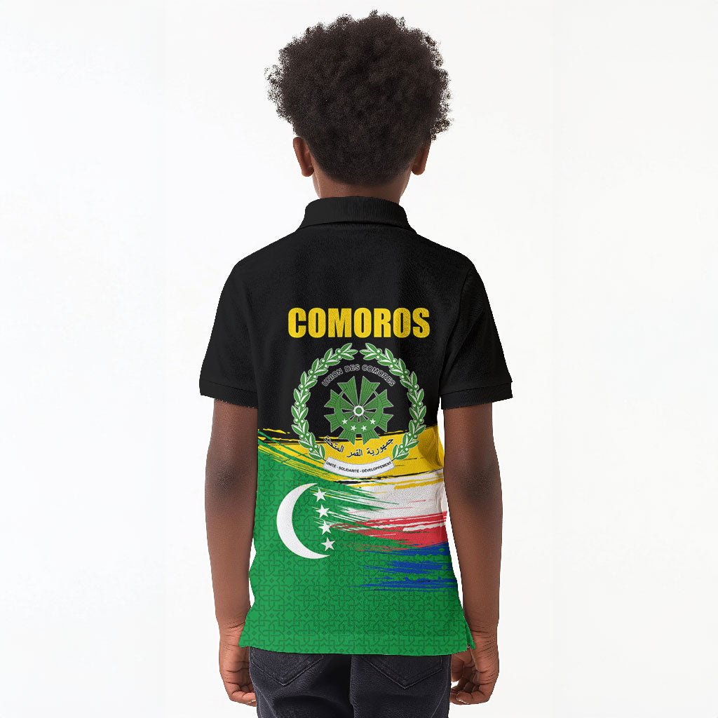 Comoros Independence Day Kid Polo Shirt Comorian Flag Brush Stroke National Pride Graphic