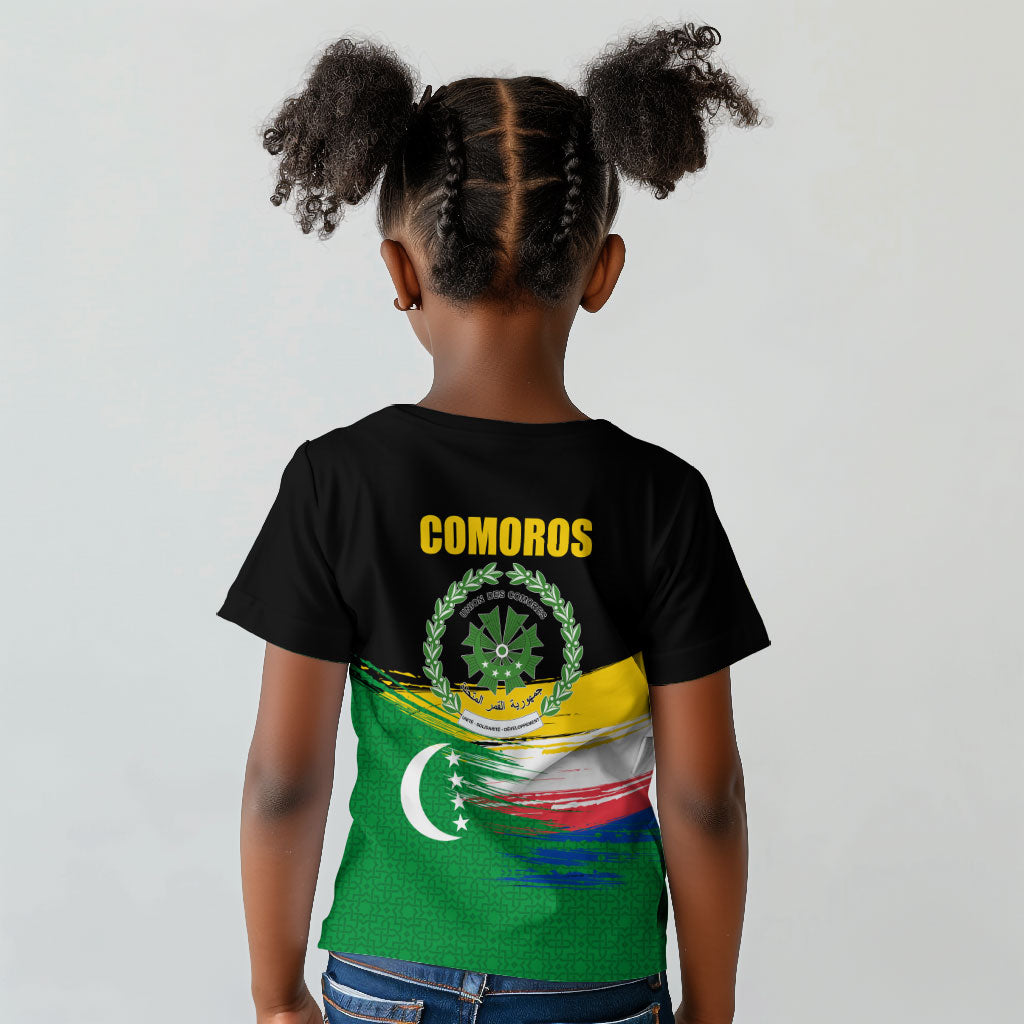 Comoros Independence Day Kid T shirt Comorian Flag Brush Stroke National Pride Graphic