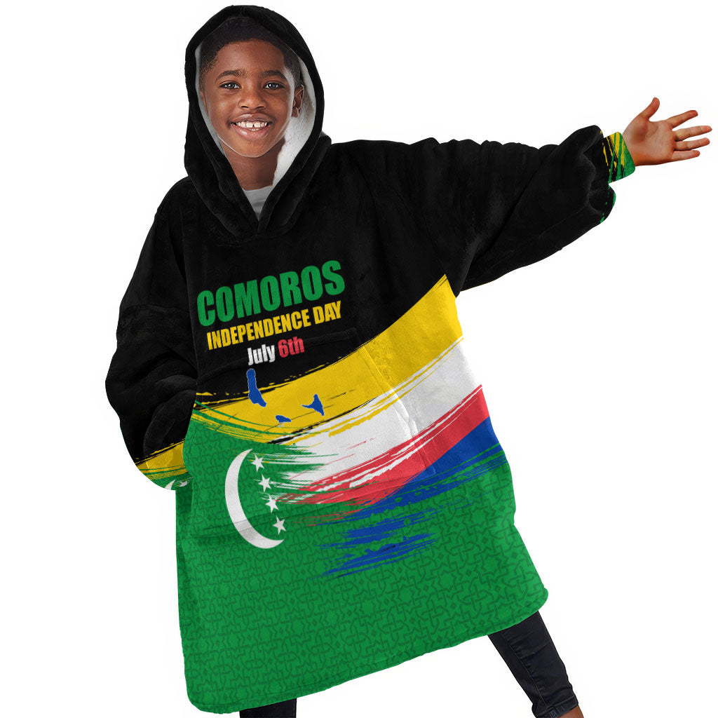 Comoros Independence Day Kid Wearable Blanket Hoodie Comorian Flag Brush Stroke National Pride Graphic