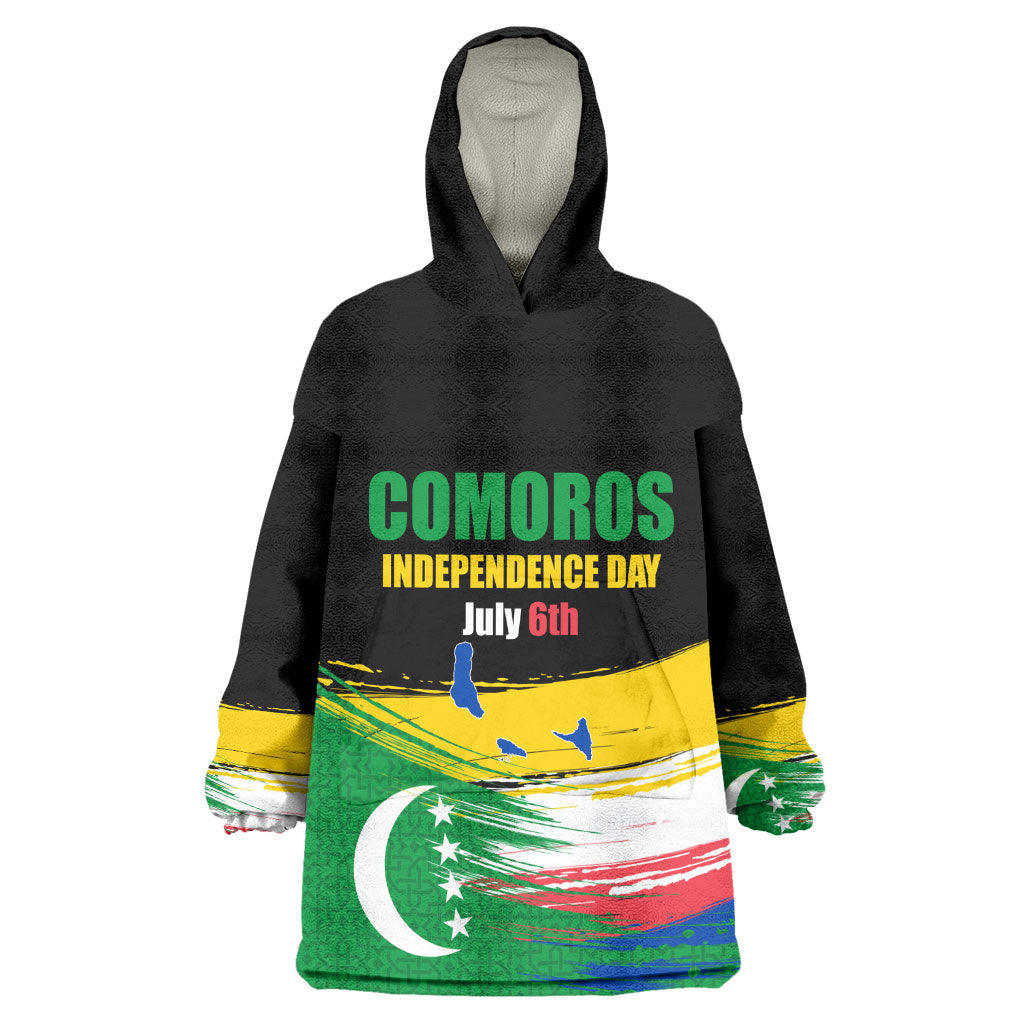 Comoros Independence Day Kid Wearable Blanket Hoodie Comorian Flag Brush Stroke National Pride Graphic