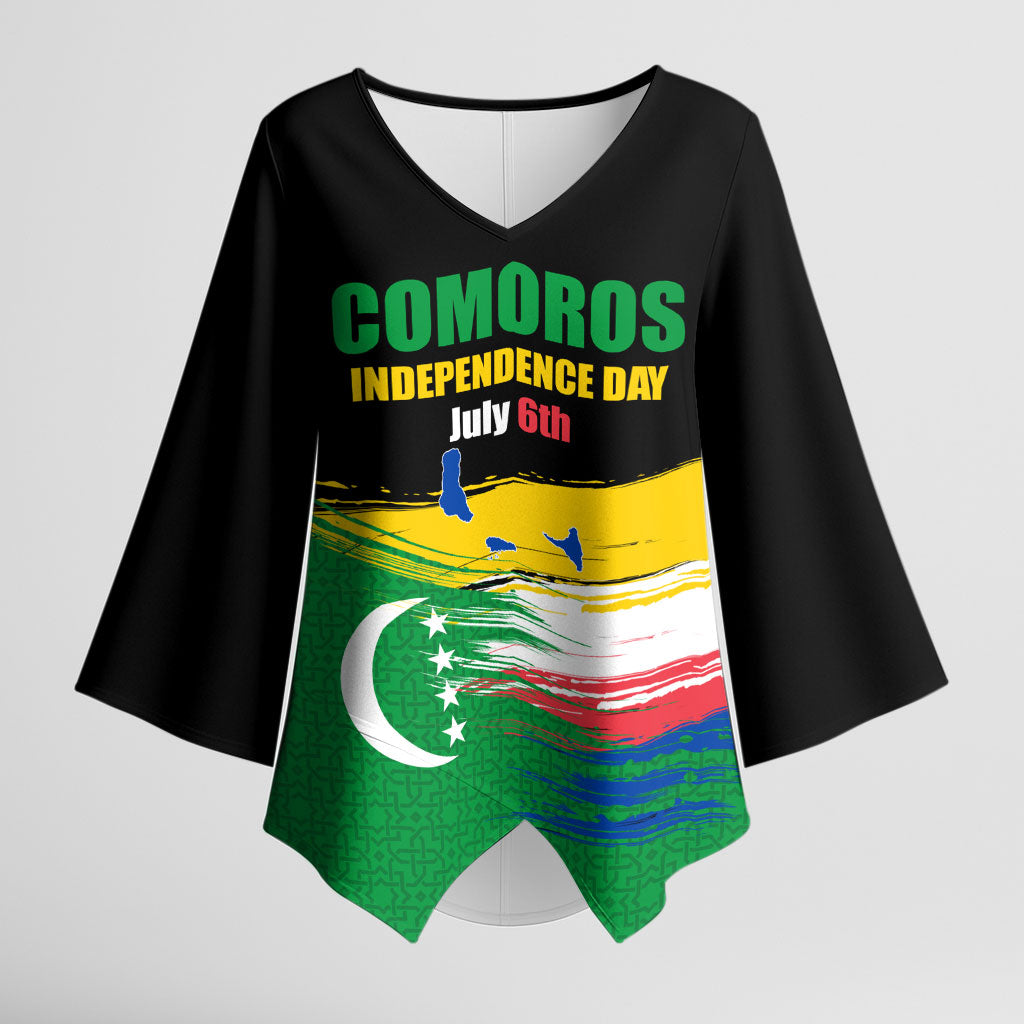 Comoros Independence Day Kimono Sleeve Blouse Comorian Flag Brush Stroke National Pride Graphic