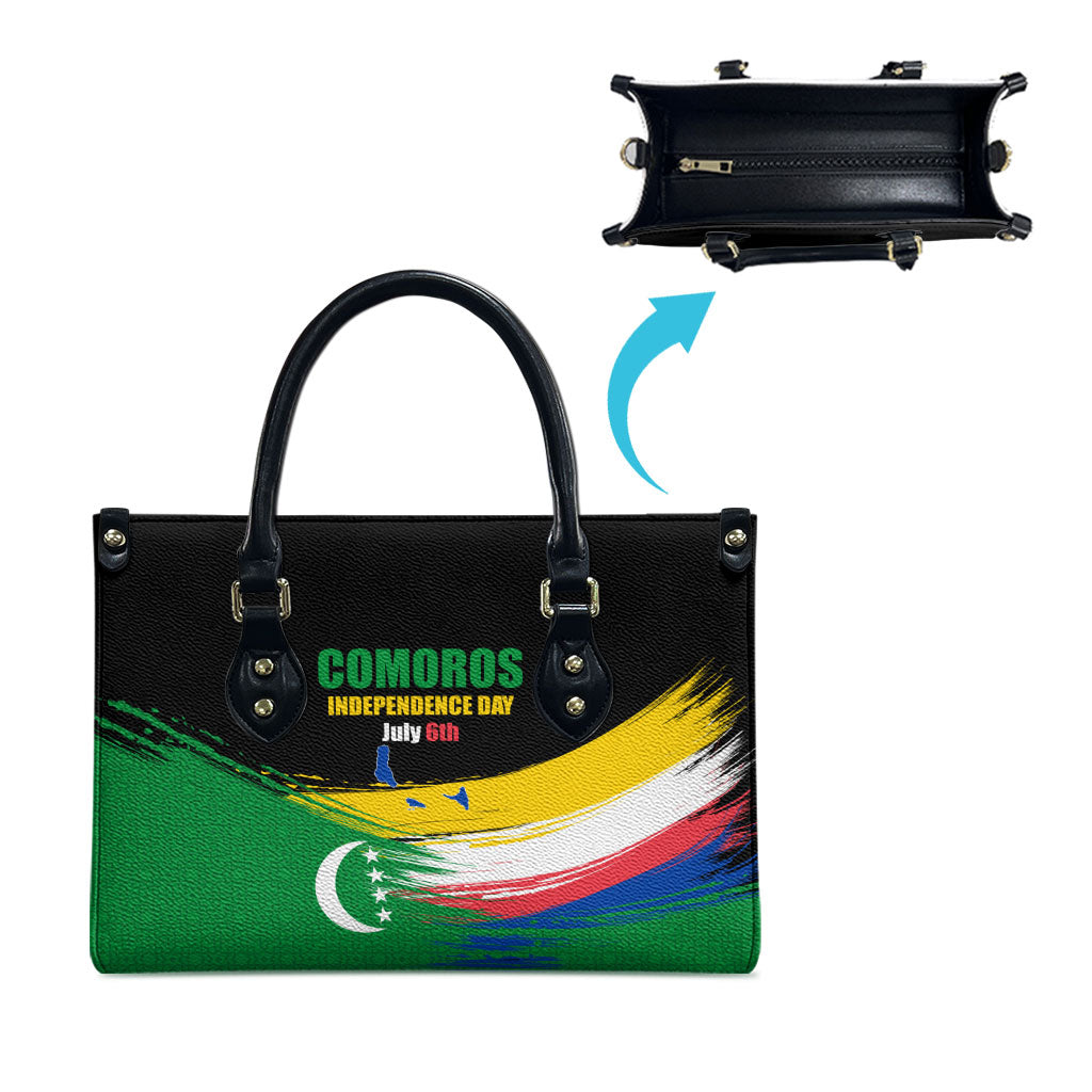 Comoros Independence Day Leather Bag Comorian Flag Brush Stroke National Pride Graphic