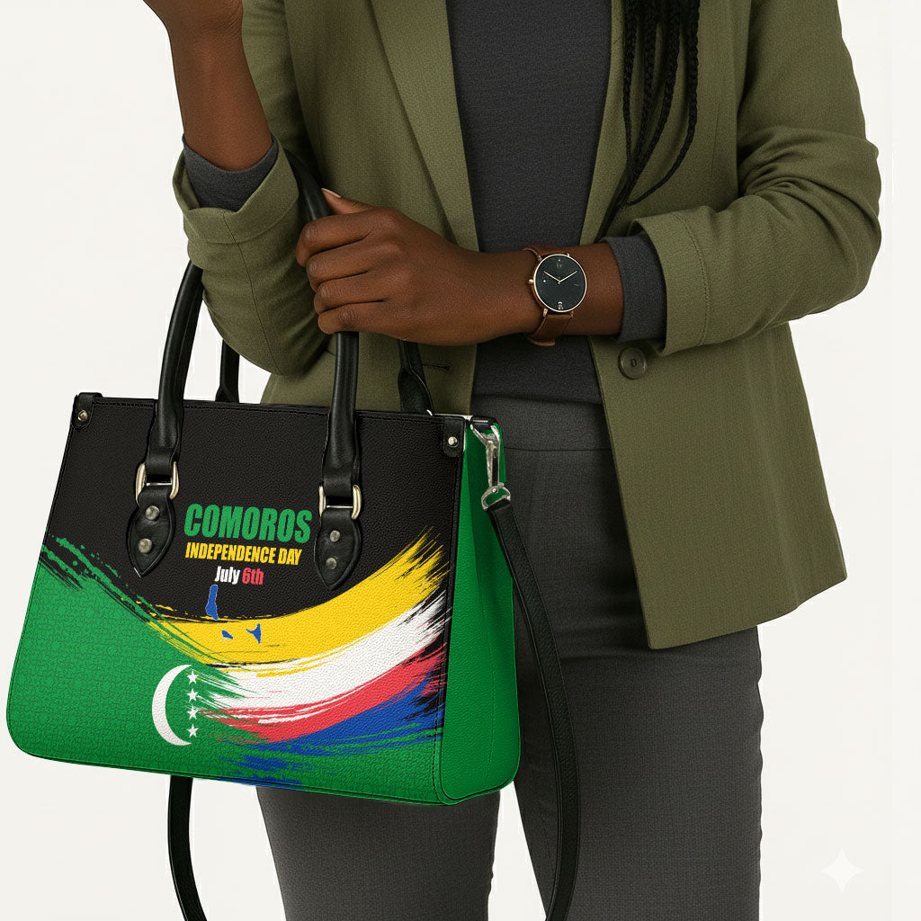 Comoros Independence Day Leather Bag Comorian Flag Brush Stroke National Pride Graphic