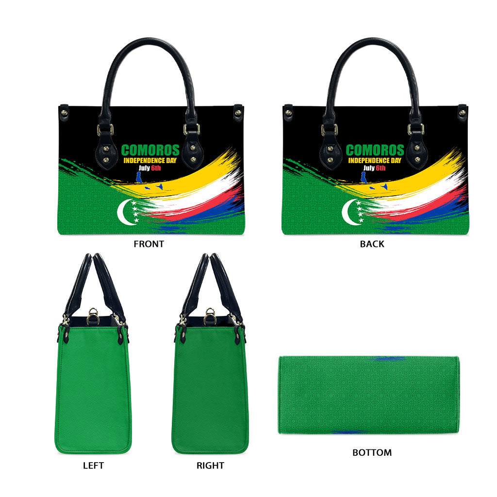 Comoros Independence Day Leather Bag Comorian Flag Brush Stroke National Pride Graphic