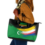 Comoros Independence Day Leather Tote Bag Comorian Flag Brush Stroke National Pride Graphic