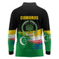 Comoros Independence Day Long Sleeve Polo Shirt Comorian Flag Brush Stroke National Pride Graphic