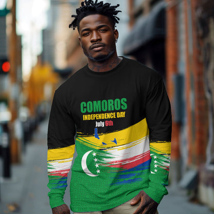 Comoros Independence Day Long Sleeve Shirt Comorian Flag Brush Stroke National Pride Graphic
