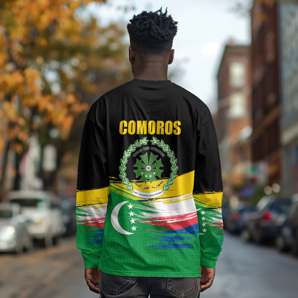 Comoros Independence Day Long Sleeve Shirt Comorian Flag Brush Stroke National Pride Graphic