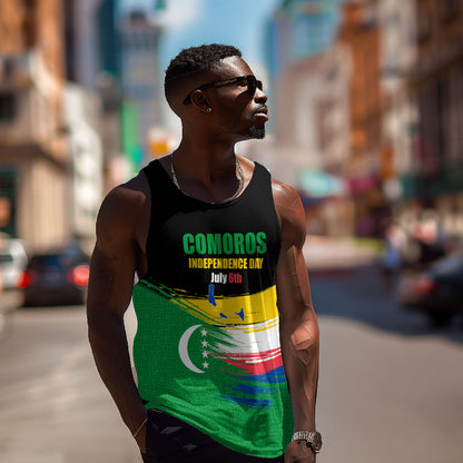 Comoros Independence Day Men Tank Top Comorian Flag Brush Stroke National Pride Graphic