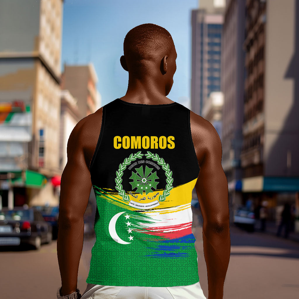 Comoros Independence Day Men Tank Top Comorian Flag Brush Stroke National Pride Graphic