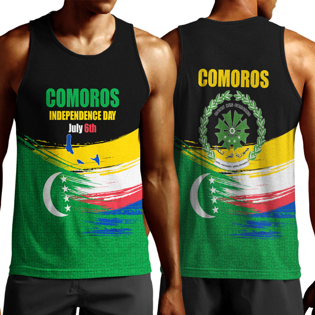 Comoros Independence Day Men Tank Top Comorian Flag Brush Stroke National Pride Graphic