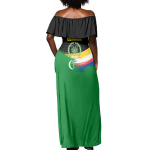 Comoros Independence Day Off Shoulder Maxi Dress Comorian Flag Brush Stroke National Pride Graphic