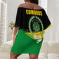 Comoros Independence Day Off Shoulder Short Dress Comorian Flag Brush Stroke National Pride Graphic