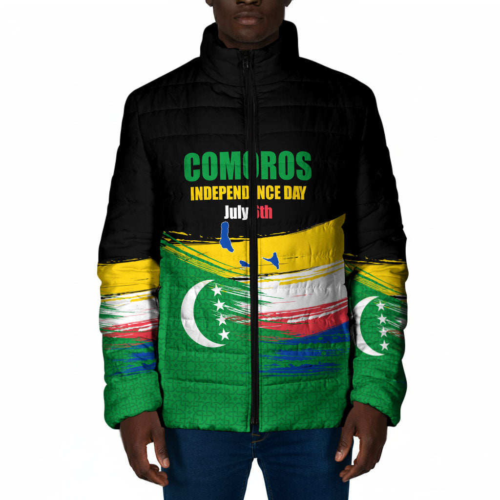 Comoros Independence Day Padded Jacket Comorian Flag Brush Stroke National Pride Graphic