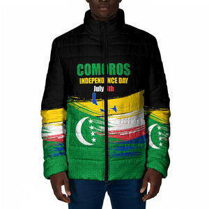 Comoros Independence Day Padded Jacket Comorian Flag Brush Stroke National Pride Graphic
