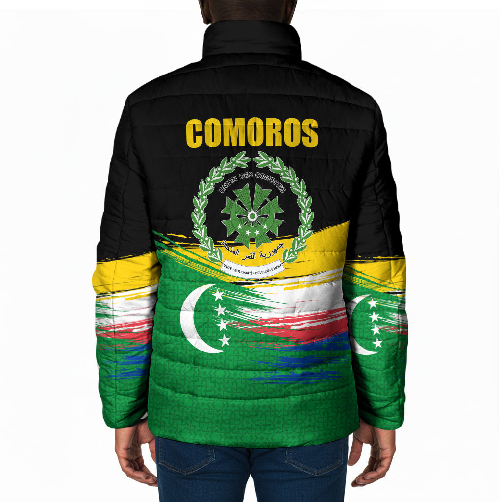 Comoros Independence Day Padded Jacket Comorian Flag Brush Stroke National Pride Graphic