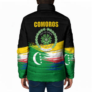 Comoros Independence Day Padded Jacket Comorian Flag Brush Stroke National Pride Graphic